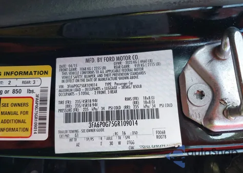 2016 Ford Fusion S from USA, damaged, VIN 3FA6P0G75GR109014